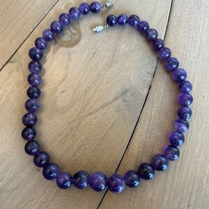 Antique amethyst bead necklace with screw silver clasp 16" long